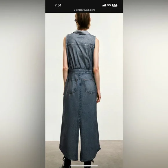 Urban Revivo Split hem sleeveless denim dress - Picture 2 of 7